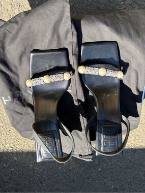 Givenchy Black Pearl-Studded Square-Toe Slingback Sandals
